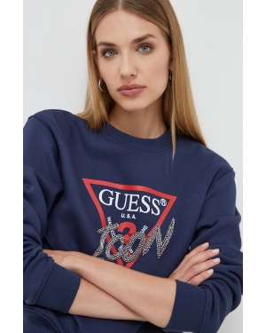 Guess bluza damska kolor granatowy z aplikacją