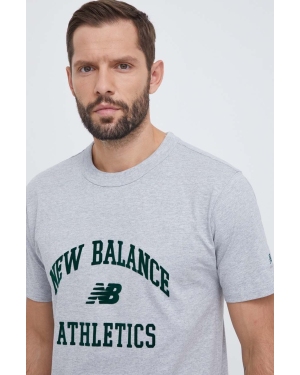 New Balance t-shirt bawełniany męski kolor szary z aplikacją