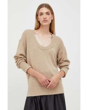 Trussardi sweter z domieszką wełny damski kolor beżowy lekki