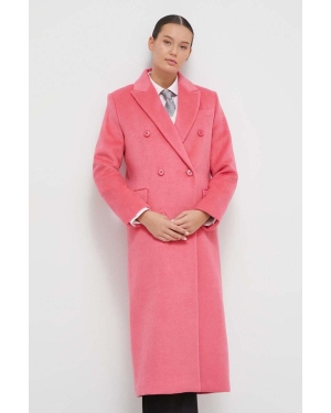 United Colors of Benetton płaszcz z domieszką wełny kolor różowy przejściowy dwurzędowy