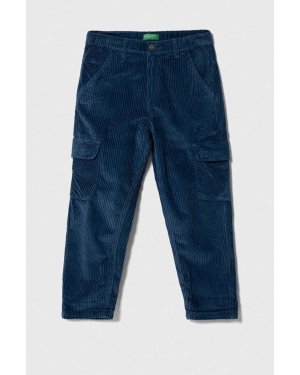 United Colors of Benetton spodnie sztruksowe dziecięce kolor niebieski gładkie