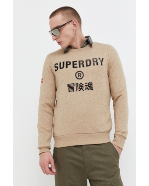 Superdry bluza męska kolor beżowy z nadrukiem