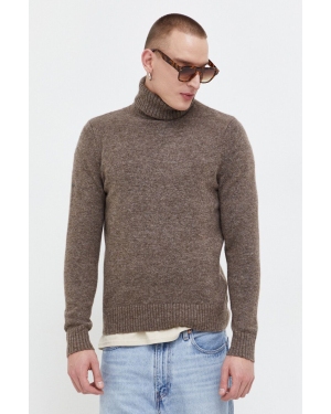 Superdry sweter z domieszką wełny męski kolor brązowy ciepły z golferm