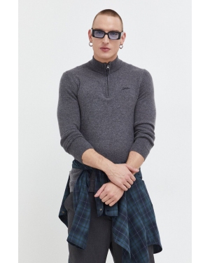 Superdry sweter z domieszką wełny męski kolor szary lekki z półgolfem