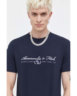 Abercrombie & Fitch t-shirt bawełniany męski kolor granatowy z aplikacją