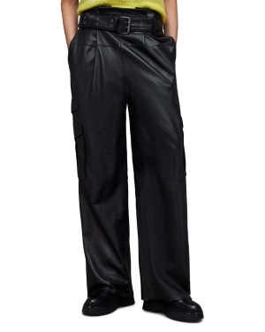 AllSaints spodnie skórzane Harlyn damskie kolor czarny szerokie high waist