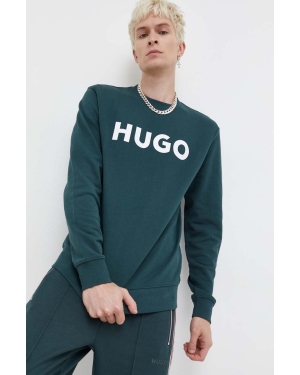 HUGO bluza bawełniana męska kolor zielony z nadrukiem 50477328