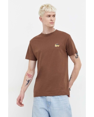 Solid t-shirt bawełniany męski kolor brązowy z aplikacją