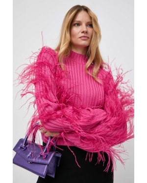 Patrizia Pepe sweter wełniany damski kolor różowy z półgolfem