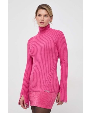 Patrizia Pepe sweter wełniany damski kolor różowy z półgolfem