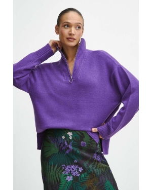 Medicine sweter damski kolor fioletowy z golfem