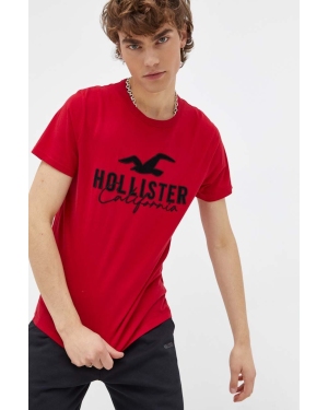 Hollister Co. t-shirt bawełniany męski kolor czerwony z aplikacją