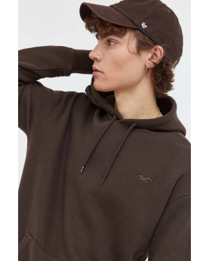 Hollister Co. bluza męska kolor brązowy z kapturem gładka
