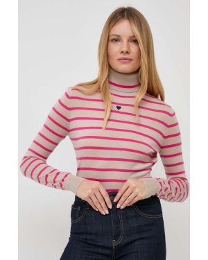 MAX&Co. sweter wełniany damski kolor beżowy lekki z golfem