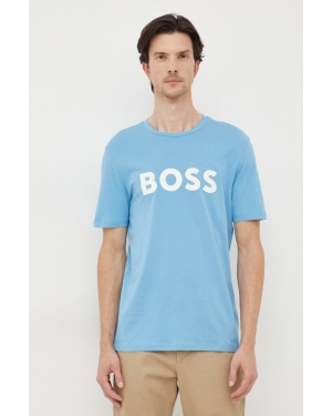BOSS t-shirt bawełniany BOSS CASUAL kolor niebieski z nadrukiem 50481923