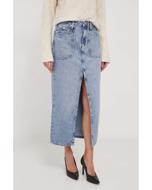 Calvin Klein spódnica jeansowa kolor niebieski maxi prosta