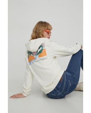 Converse bluza bawełniana damska kolor beżowy z kapturem z nadrukiem