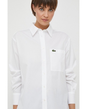 Lacoste koszula bawełniana damska kolor biały relaxed z kołnierzykiem klasycznym