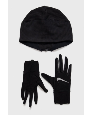 Nike Czapka i rękawiczki kolor czarny z cienkiej dzianiny