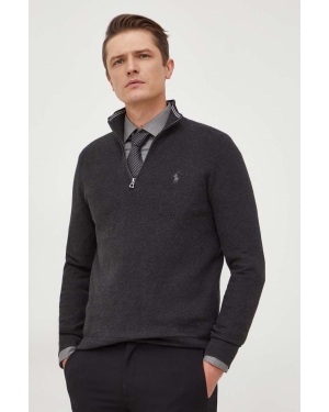 Polo Ralph Lauren sweter bawełniany kolor szary lekki z półgolfem