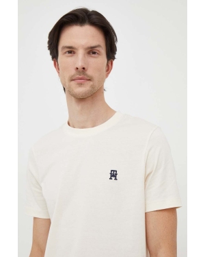 Tommy Hilfiger t-shirt bawełniany męski kolor beżowy z aplikacją MW0MW33987