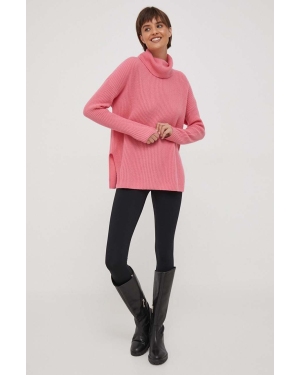 United Colors of Benetton sweter wełniany damski kolor różowy z golfem