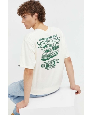 Vans t-shirt bawełniany męski kolor beżowy z nadrukiem