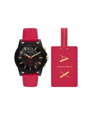 Armani Exchange zegarek i zawieszka bagażowa kolor czerwony
