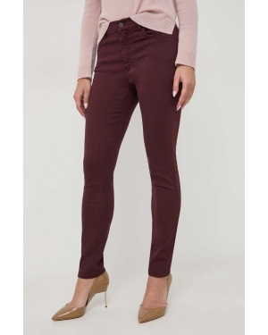 Marella spodnie damskie kolor bordowy dopasowane medium waist