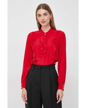 Marella bluzka z domieszką jedwabiu kolor czerwony gładka