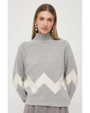 Marella sweter wełniany damski kolor szary z półgolfem
