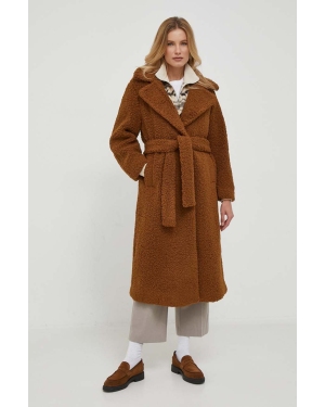 Sisley płaszcz damski kolor brązowy przejściowy oversize