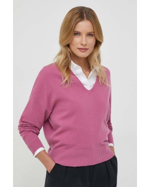 Sisley sweter wełniany damski kolor różowy lekki
