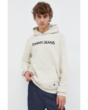 Tommy Jeans bluza bawełniana męska kolor beżowy z kapturem z nadrukiem DM0DM18413