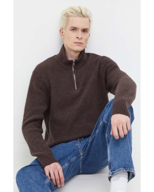 Abercrombie & Fitch sweter męski kolor brązowy z półgolfem
