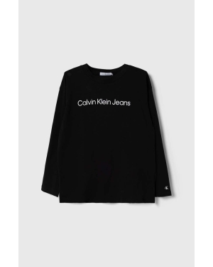 Calvin Klein Jeans longsleeve bawełniany dziecięcy kolor czarny z nadrukiem