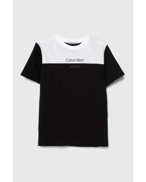 Calvin Klein Jeans t-shirt bawełniany dziecięcy kolor czarny wzorzysty