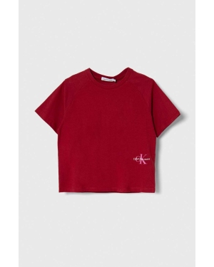 Calvin Klein Jeans t-shirt bawełniany dziecięcy kolor bordowy