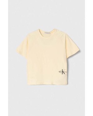 Calvin Klein Jeans t-shirt bawełniany dziecięcy kolor beżowy