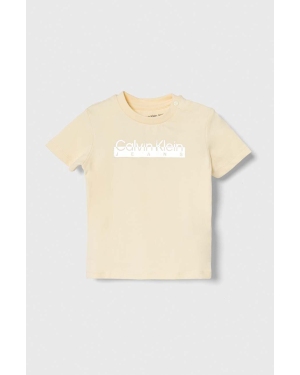 Calvin Klein Jeans t-shirt dziecięcy kolor beżowy z nadrukiem