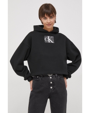 Calvin Klein Jeans bluza damska kolor czarny z kapturem z aplikacją