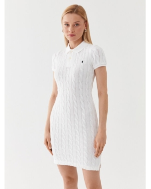 Polo Ralph Lauren Sukienka dzianinowa 211905626002 Biały Slim Fit