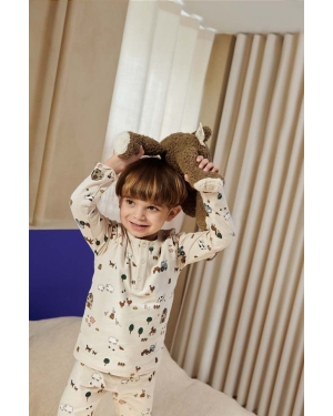 Liewood piżama bawełniana dziecięca kolor beżowy gładka