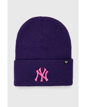 47brand czapka MLB New York Yankees kolor fioletowy z grubej dzianiny
