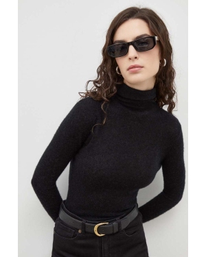 American Vintage sweter wełniany damski kolor czarny lekki z golfem