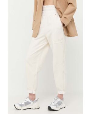 BOSS spodnie dresowe bawełniane kolor biały gładkie
