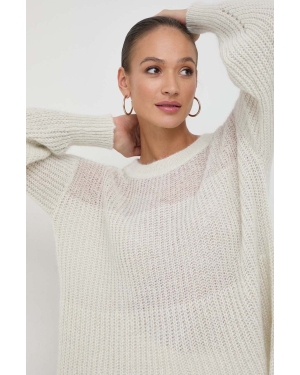 BOSS sweter wełniany damski kolor beżowy lekki