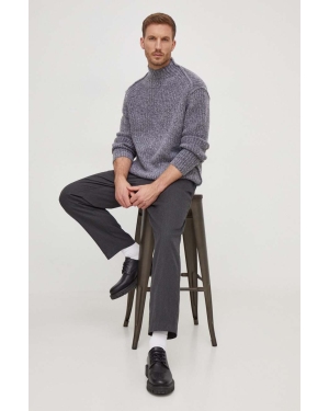 Calvin Klein sweter z domieszką wełny męski kolor szary z półgolfem