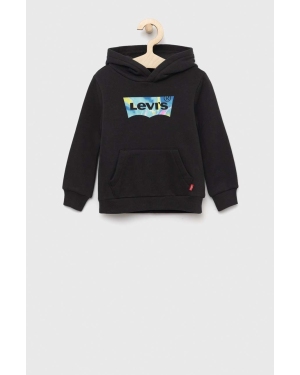 Levi's bluza dziecięca kolor czarny z kapturem z nadrukiem
