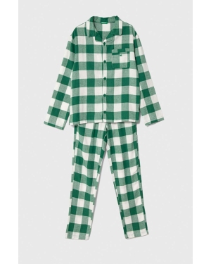 United Colors of Benetton piżama bawełniana dziecięca kolor zielony wzorzysta
